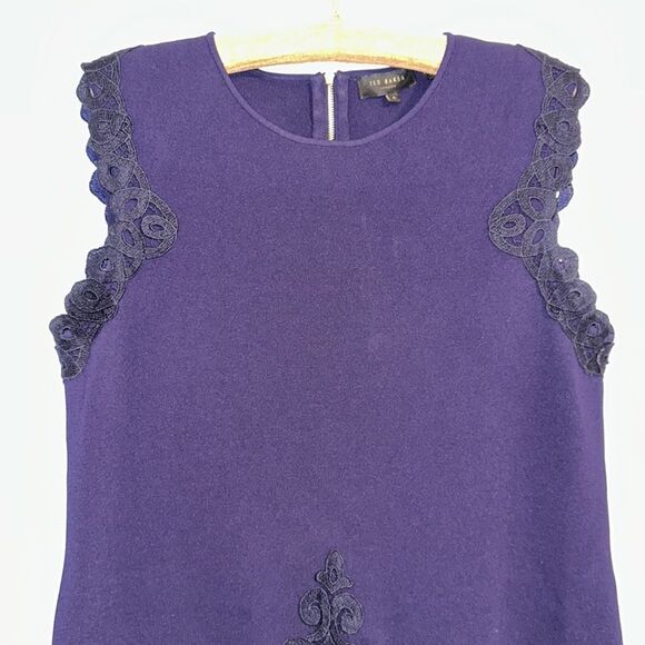 Ted Baker L Navy Lucia Knit Sleeveless Lace Trim Back Zip Shift Dress - Picture 6 of 15